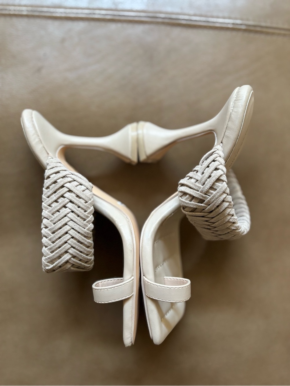 Azalea wang 4 inch Braided Ankle-Strap Square-Toe cream nude Heels - Picture 4 of 5